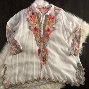 Johnny Was Cupra Rayon Embroidered Tunic SZ Med